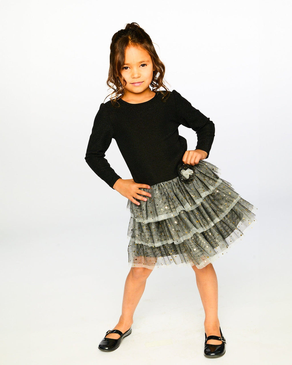 Glittering Mesh Skirt Party Dress Black-1