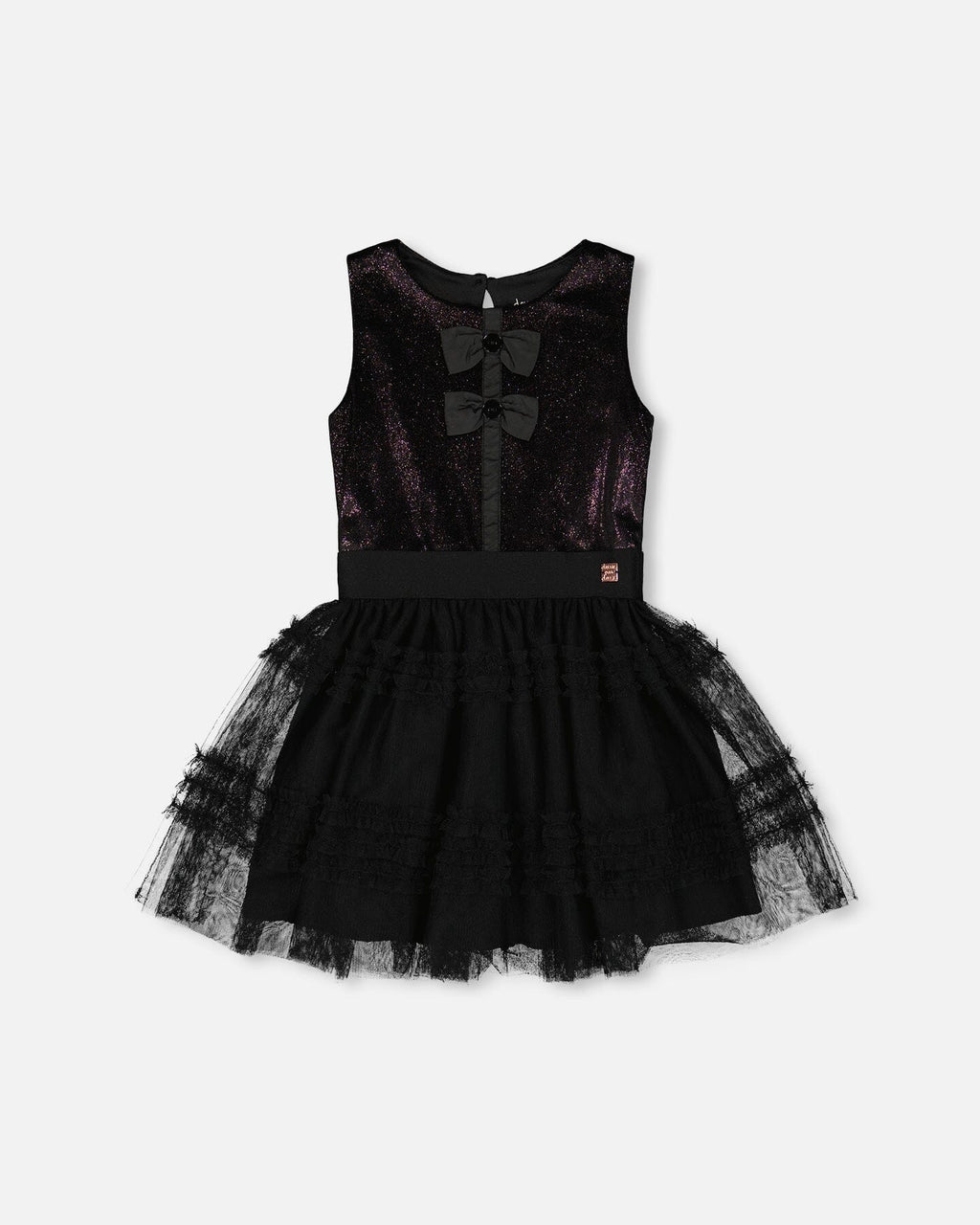 Sleeveless Bi-Material Velour And Mesh Dress Black-0