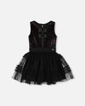 Sleeveless Bi-Material Velour And Mesh Dress Black-0