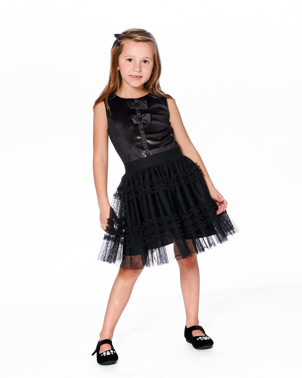 Sleeveless Bi-Material Velour And Mesh Dress Black-2