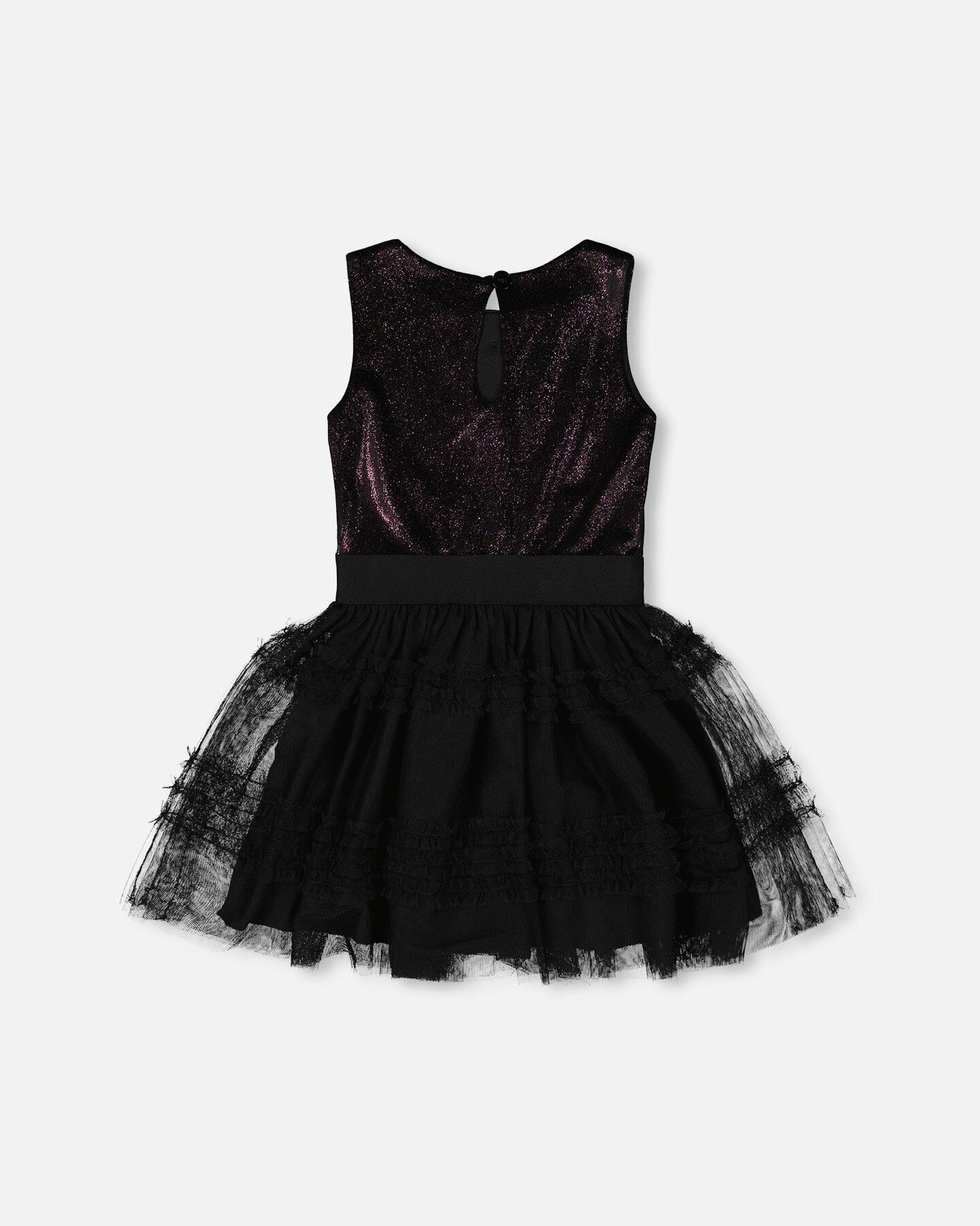 Sleeveless Bi-Material Velour And Mesh Dress Black-3