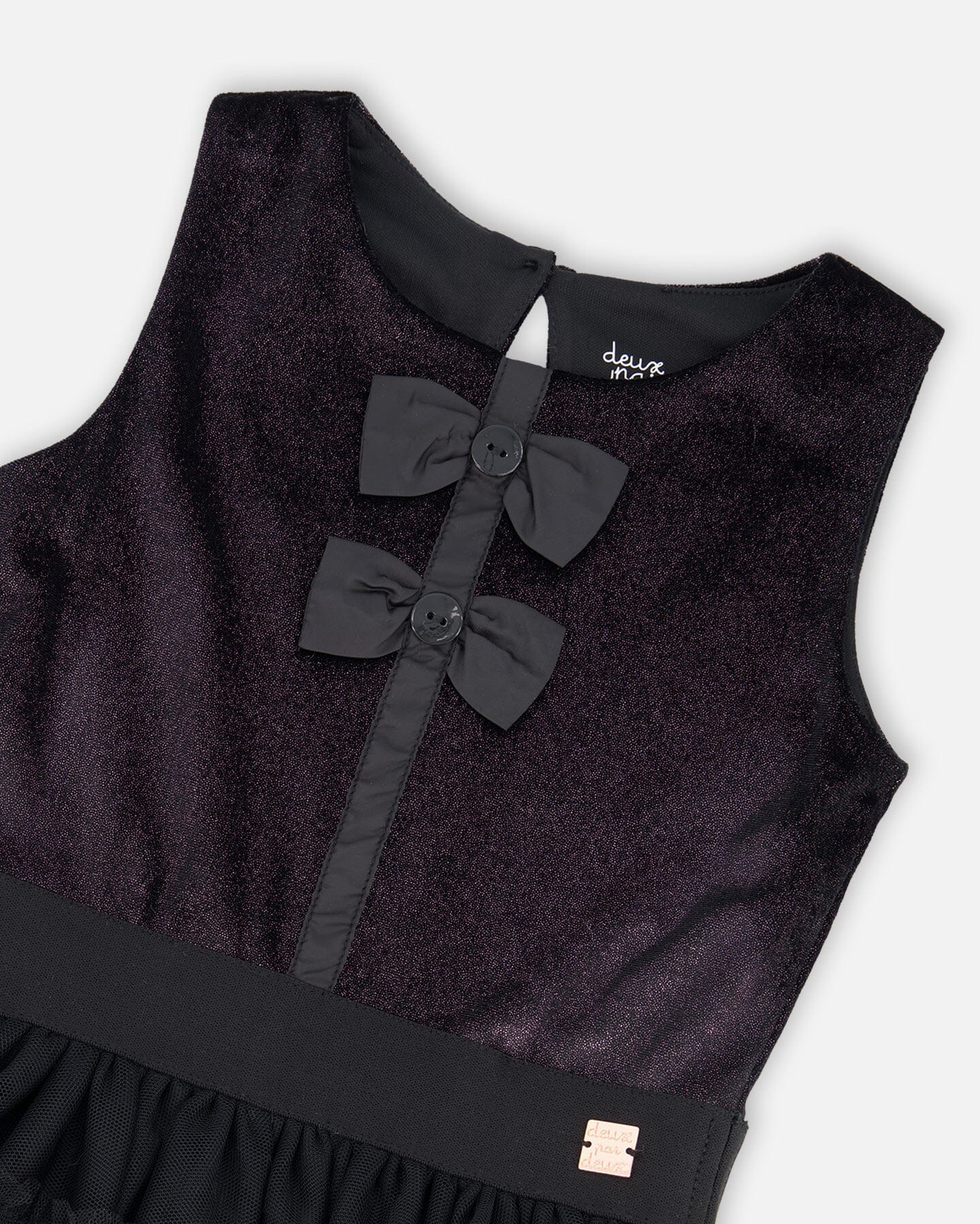 Sleeveless Bi-Material Velour And Mesh Dress Black-4