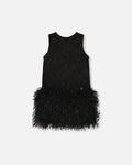 Sleeveless Bi-Material Lurex Dress With Feathers Black-0