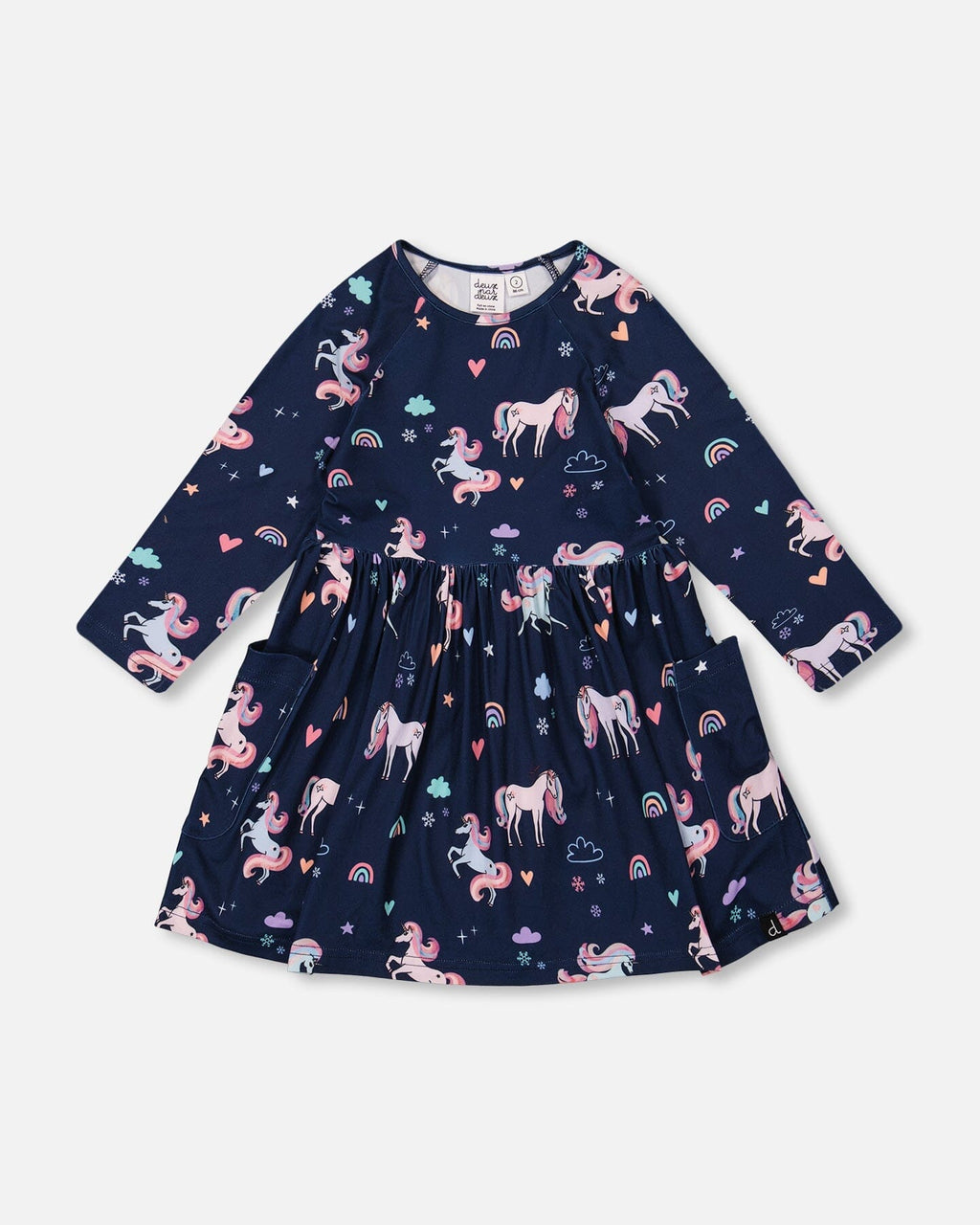 Jersey Dress With Pockets Navy Unicorn Print-0