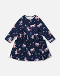 Jersey Dress With Pockets Navy Unicorn Print-0