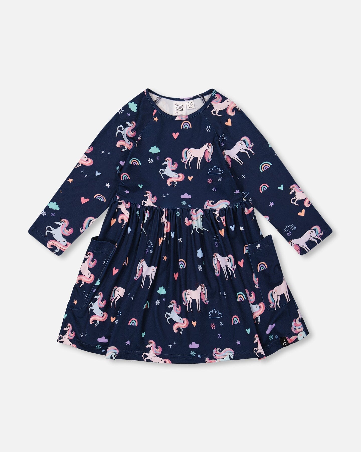 Jersey Dress With Pockets Navy Unicorn Print-0