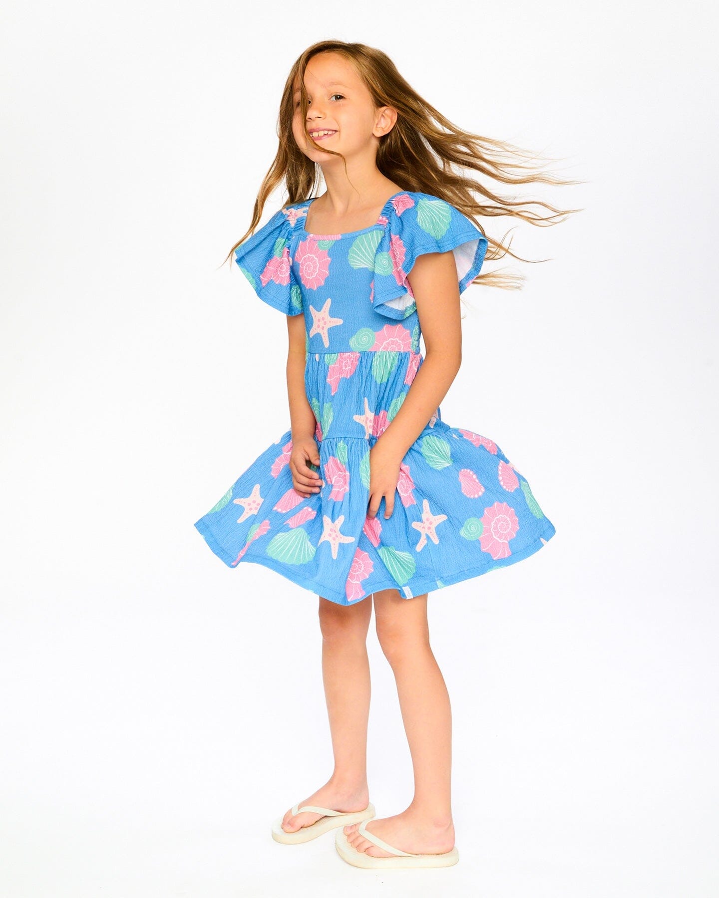 Crinkle Jersey Dress Blue Shell Print-3