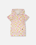 French Terry Hooded Dress Pink Printed Daisies-0