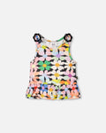 Jersey Tank Top Black Printed Flowers-0