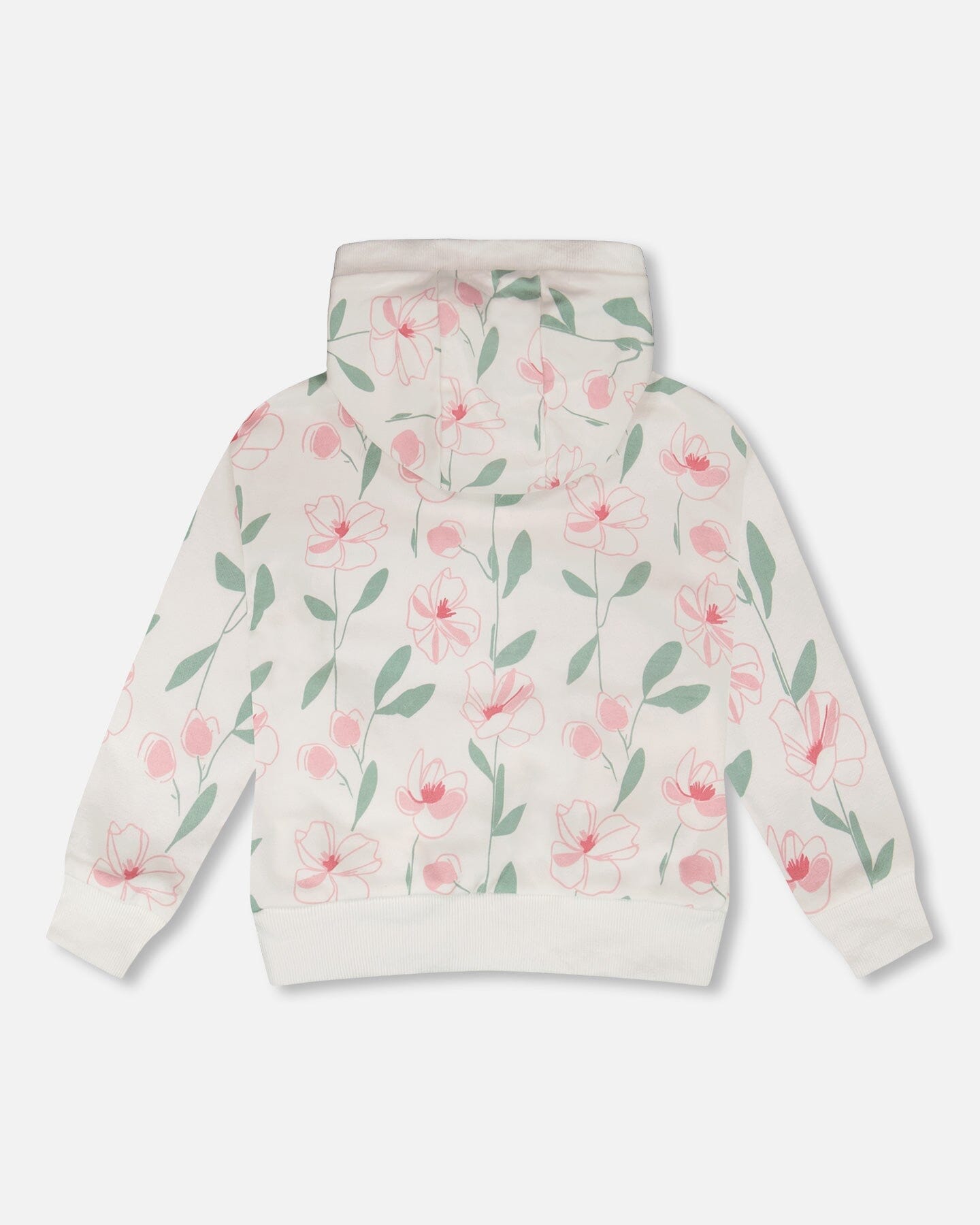 French Terry Hoodie Off White Printed Flowers-3