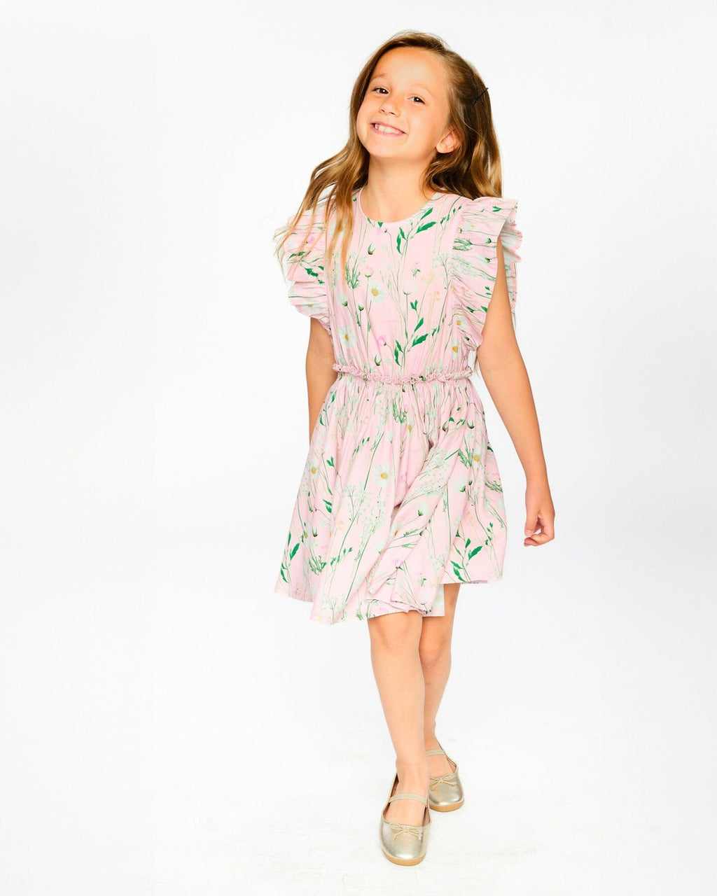 Viscose Dress Pink Printed Flowers-1