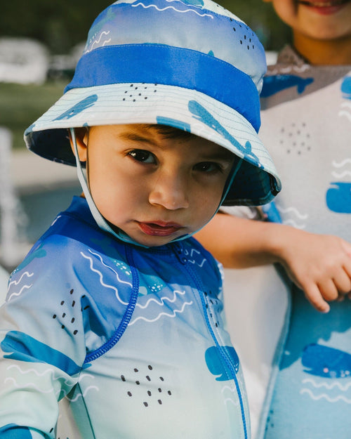 Baby And Toddlers One-Piece Long Sleeve Rashguard Blue Whale Print-1