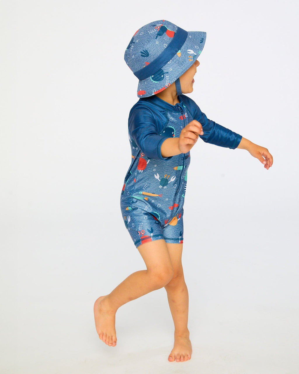 Baby And Toddler One-Piece Long Sleeve Rashguard Blue Printed Marine Animals-2