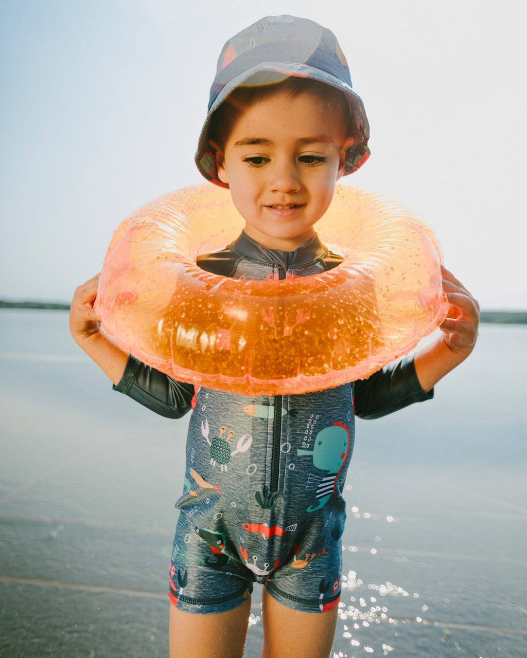 Baby And Toddler One-Piece Long Sleeve Rashguard Blue Printed Marine Animals-1