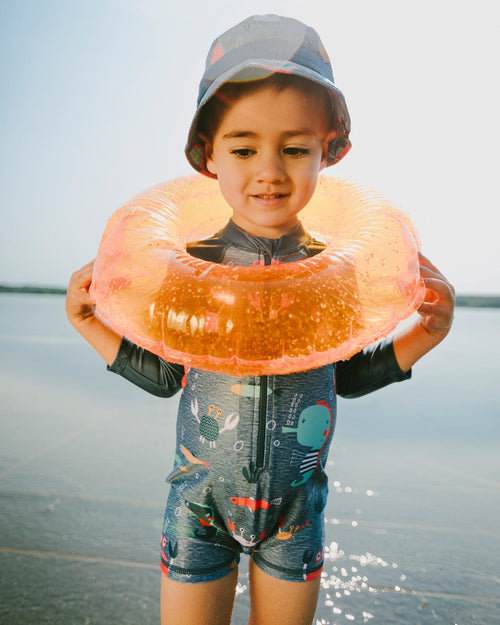 Baby And Toddler One-Piece Long Sleeve Rashguard Blue Printed Marine Animals-1