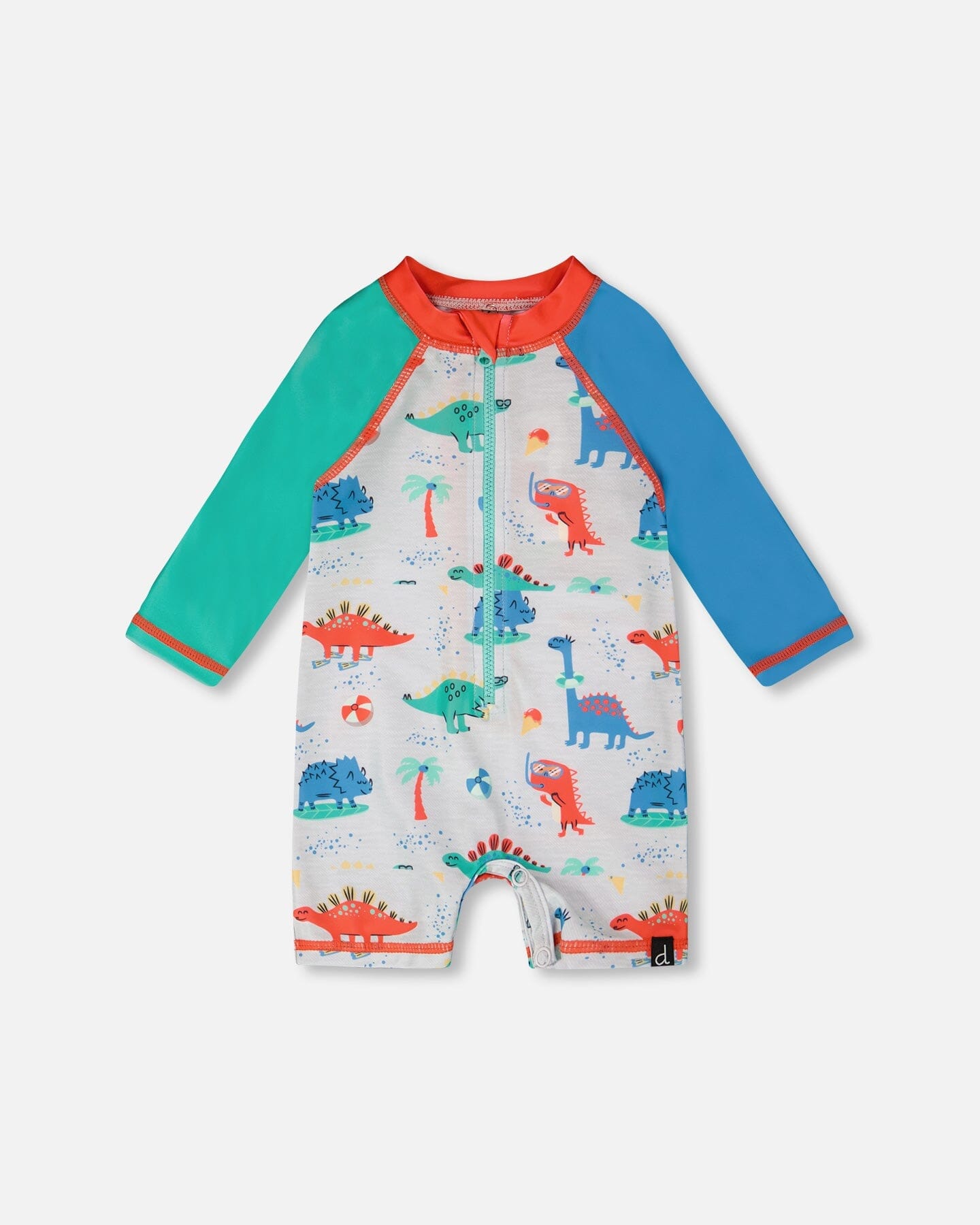 Baby And Toddler One-Piece Long Sleeve Rashguard Grey Baby Dinosaur Print-0