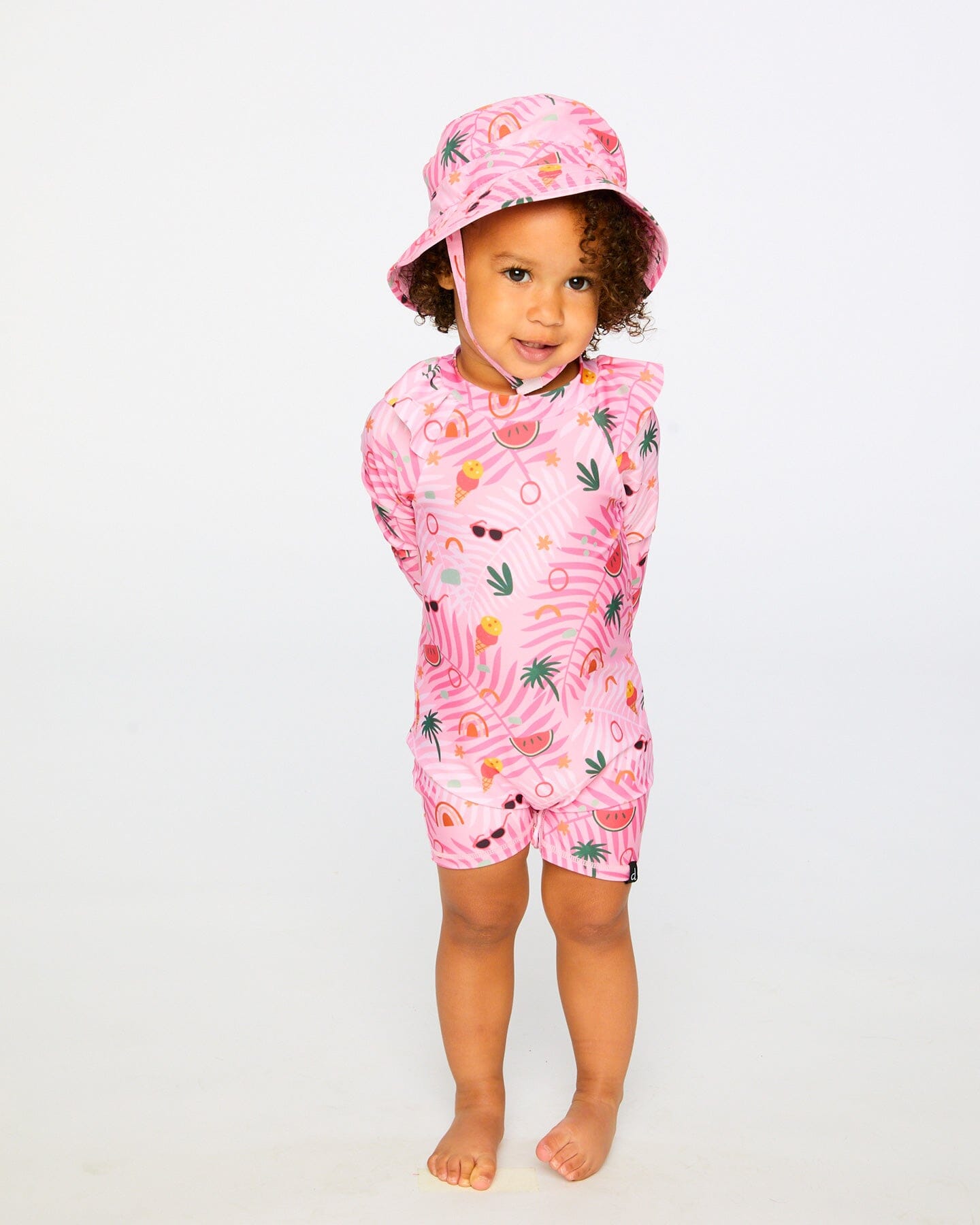 Baby And Toddler One-Piece Long Sleeve Rashguard Pink Beach Print-3