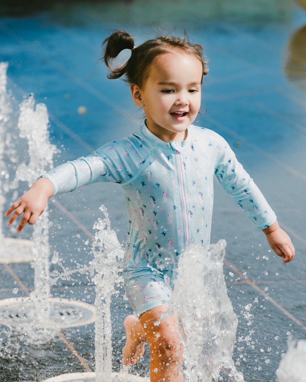 Baby And Toddler One-Piece Long Sleeve Rashguard Blue Seahorse Print-1