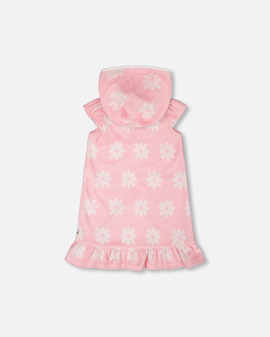 Terry Cloth Beach Hoodie Dress Pink Printed Flowers-2