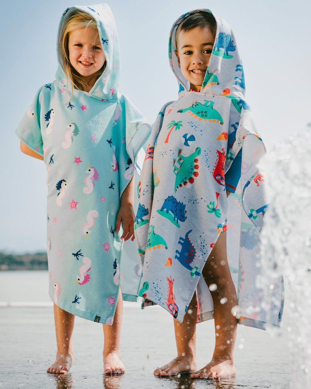 Hooded Beach Towel Grey Baby Dinosaur Print-1