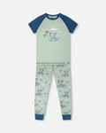Organic Cotton Two-Piece Pyjama Set Green Crocodile Print-0