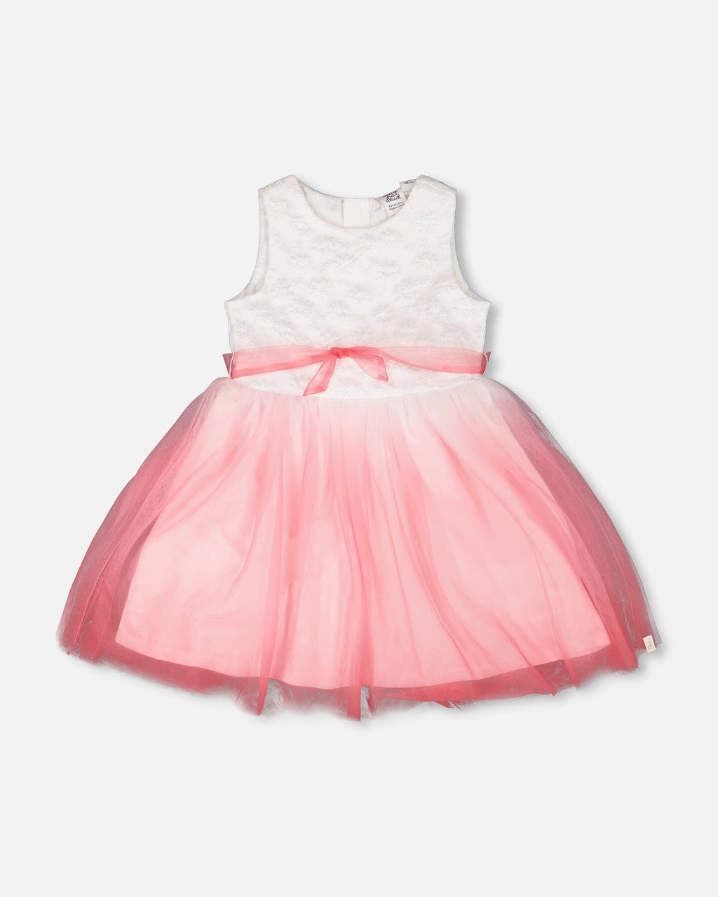 Bi-Material Pleated Mesh Dress White And Pink-0