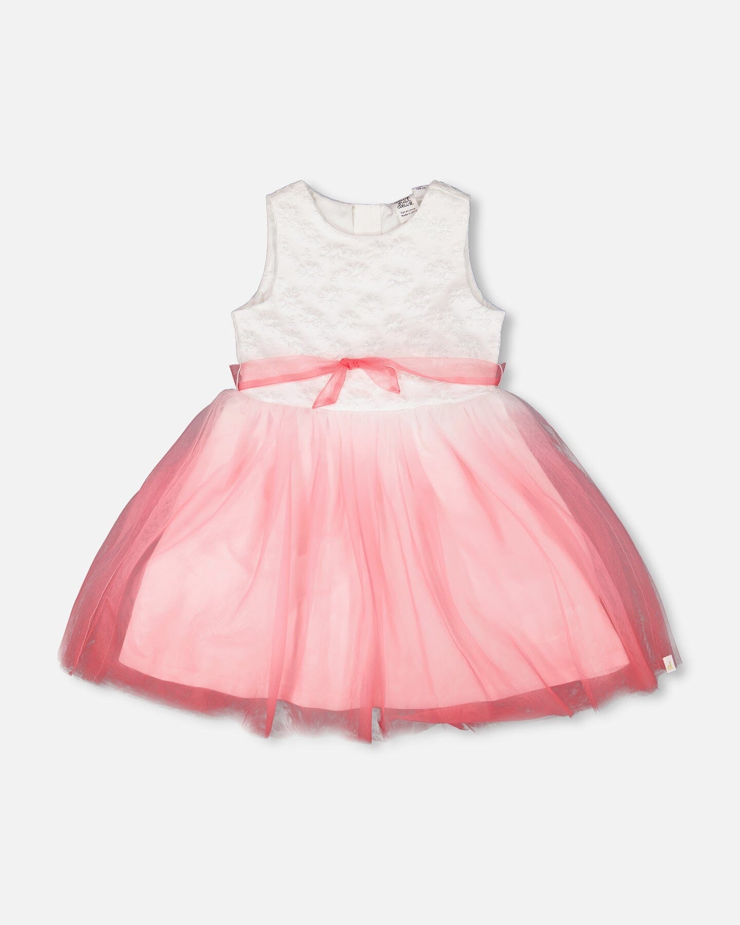 Bi-Material Pleated Mesh Dress White And Pink-0