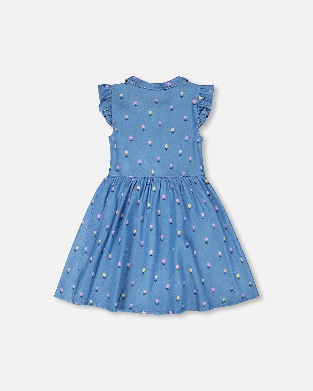 Sleeveless Button Down Dress Blue Flower Print-2