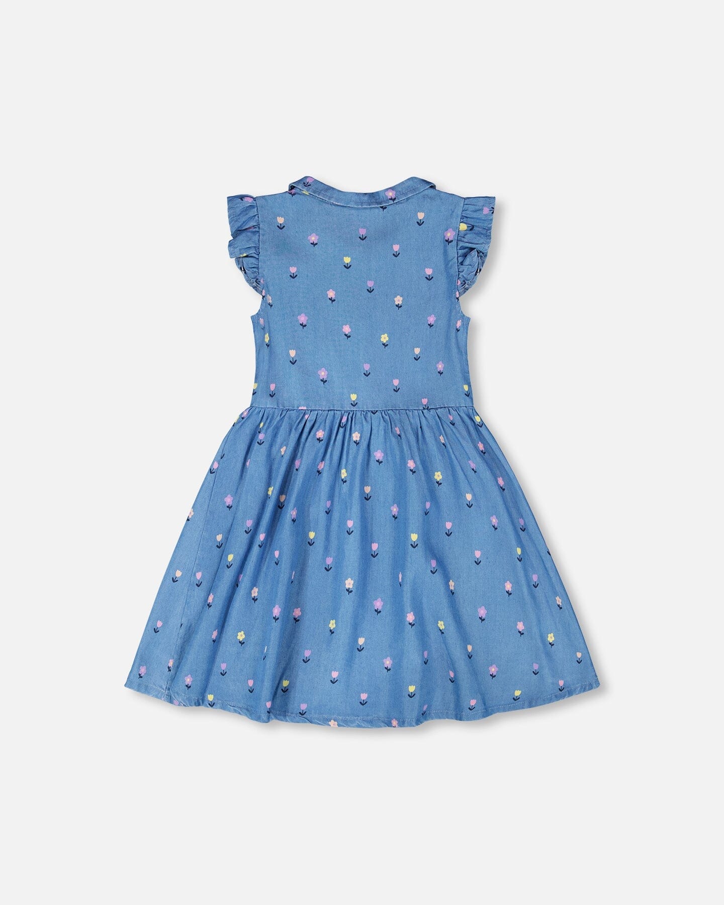 Sleeveless Button Down Dress Blue Flower Print-2