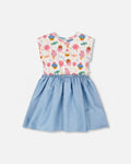 Bi-Material Dress White Candy Print-0