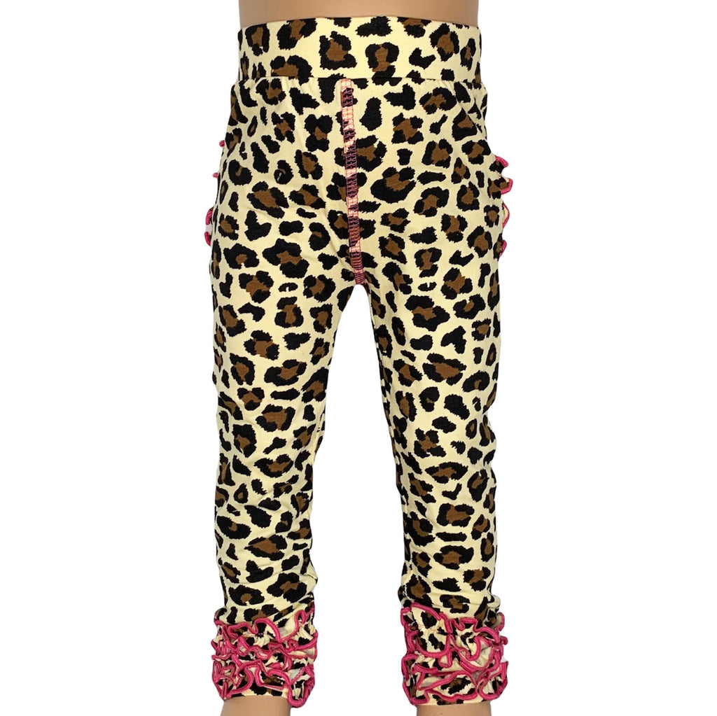 AnnLoren Baby Toddler Big Girls Boutique Leopard Ruffle Butt Leggings