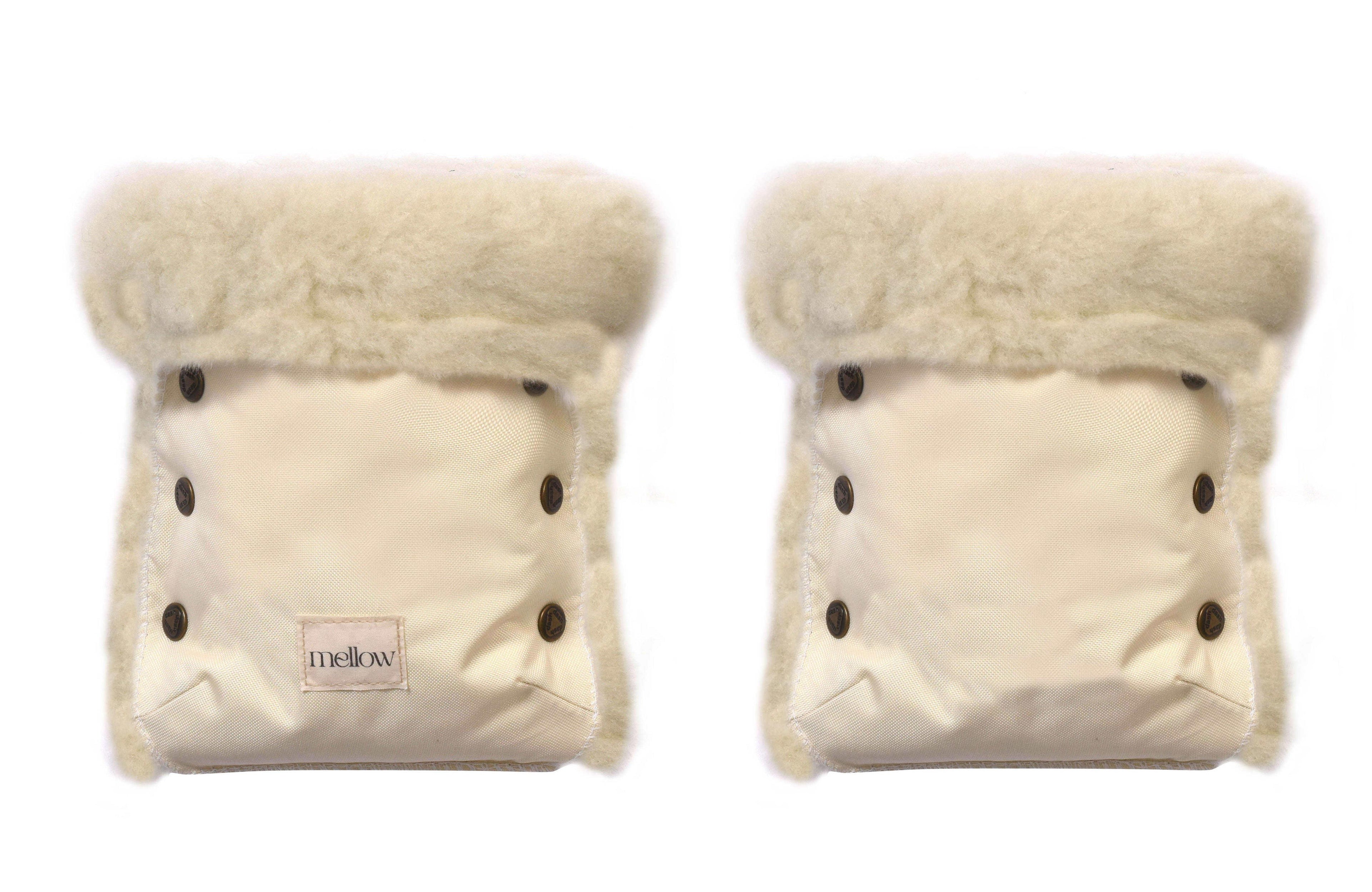 Waterproof Natural Wool Stroller Hand Muffs - White