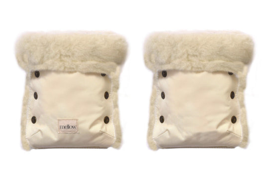Waterproof Natural Wool Stroller Hand Muffs - White