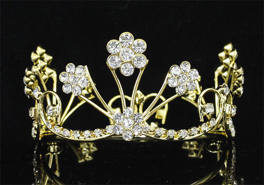 Newborn Baby Photo Prop Round Full Circle Rhinestone Gold Flower Mini Tiara Crown XT1806-0