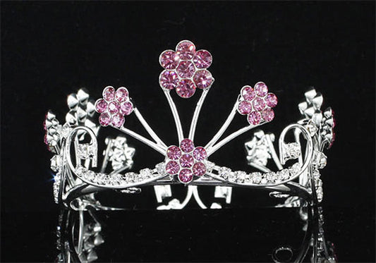 Newborn Baby Photo Prop Round Full Circle Rhinestone Pink Flower Mini Tiara Crown XT1808-0