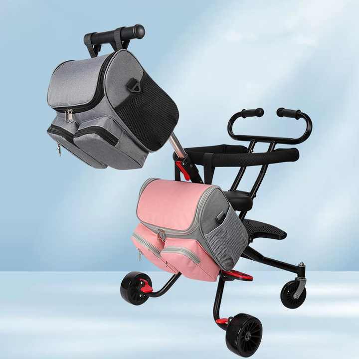 NNEDSZ Grey Portable Baby Stroller Organizer Bag - Multi-Purpose Diaper Storage Bag for Moms, Lightweight and Travel-Friendly-1