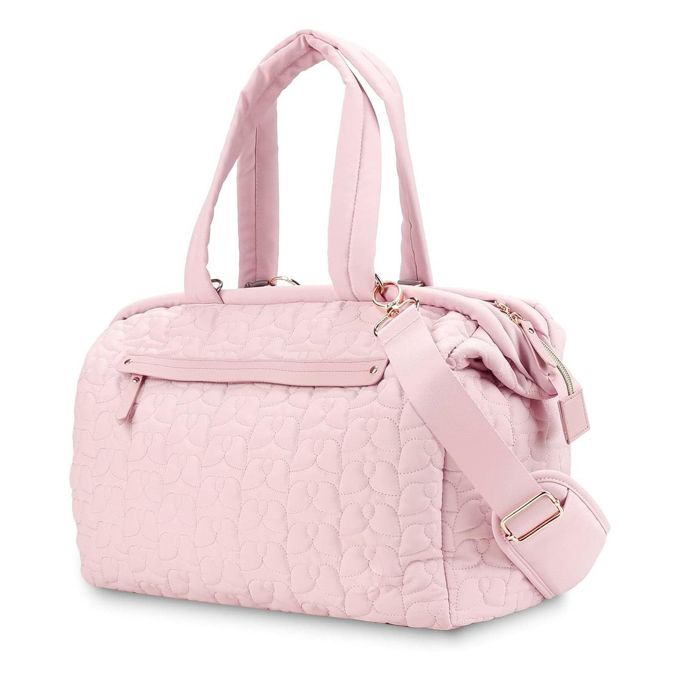 NNEDSZ Pink Quilted Pattern Large Capacity Mummy Bag - Stylish Baby Diaper Bag for Moms, Baby Stroller Bag with Multiple Compartments