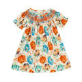 Toddler Baby Girl Pumpkin Smocked Dress Fall Thanksgiving Halloween Embroidered Princess Party Dresses Kids Fall Outfits Clothes