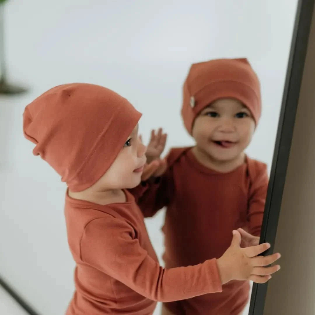 Baby Long-Sleeve Bamboo Onesie | Burnt Brick-4