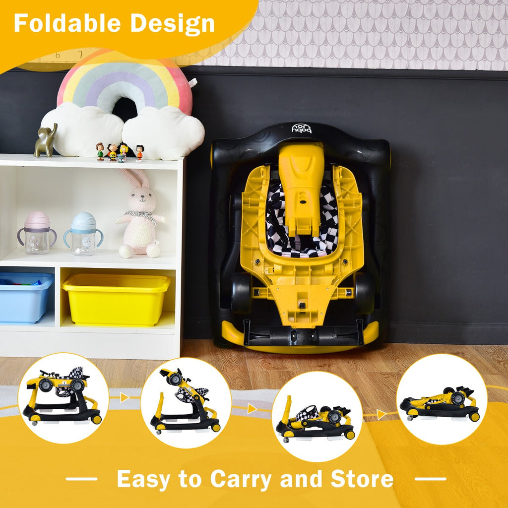 NNECW 4-in-1 Baby Walker with Adjustable Height and Speed-Yellow