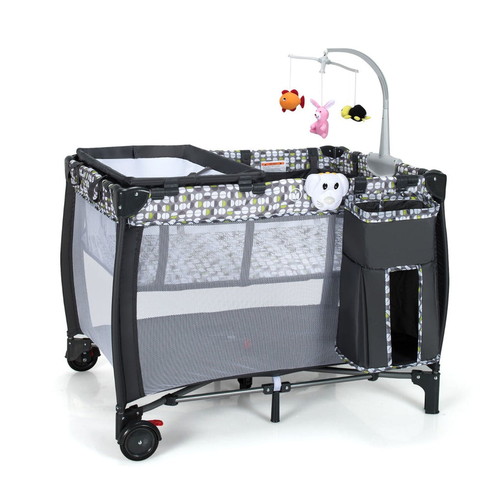 NNECW 3 in 1 Baby Portacot with Bassinet & Changing Table