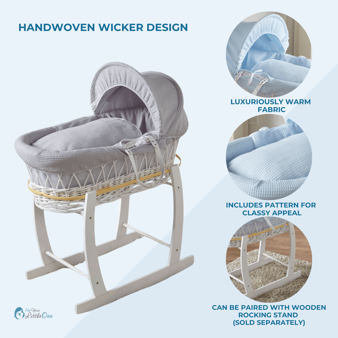 Grey Waffle Grey Wicker Baby Moses Basket With Stand-1