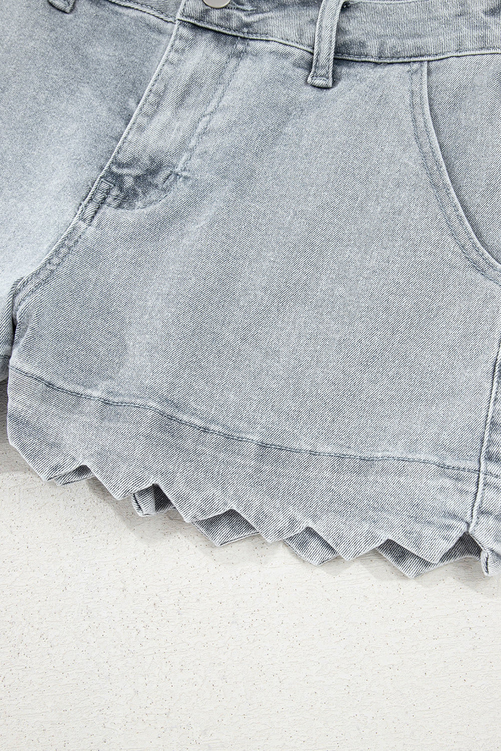 Scalloped Acid Wash High Waist Denim Shorts-3