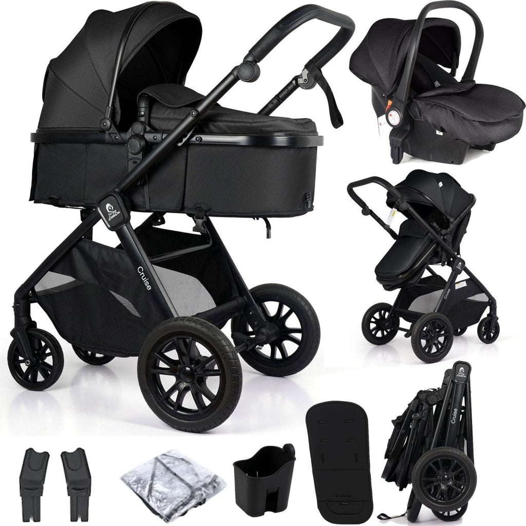 For Your Little One Cruise 3 In 1 Travel System With Car Seat - Eclipse Black (Free Cupholder / Seat Liner Included!)-0