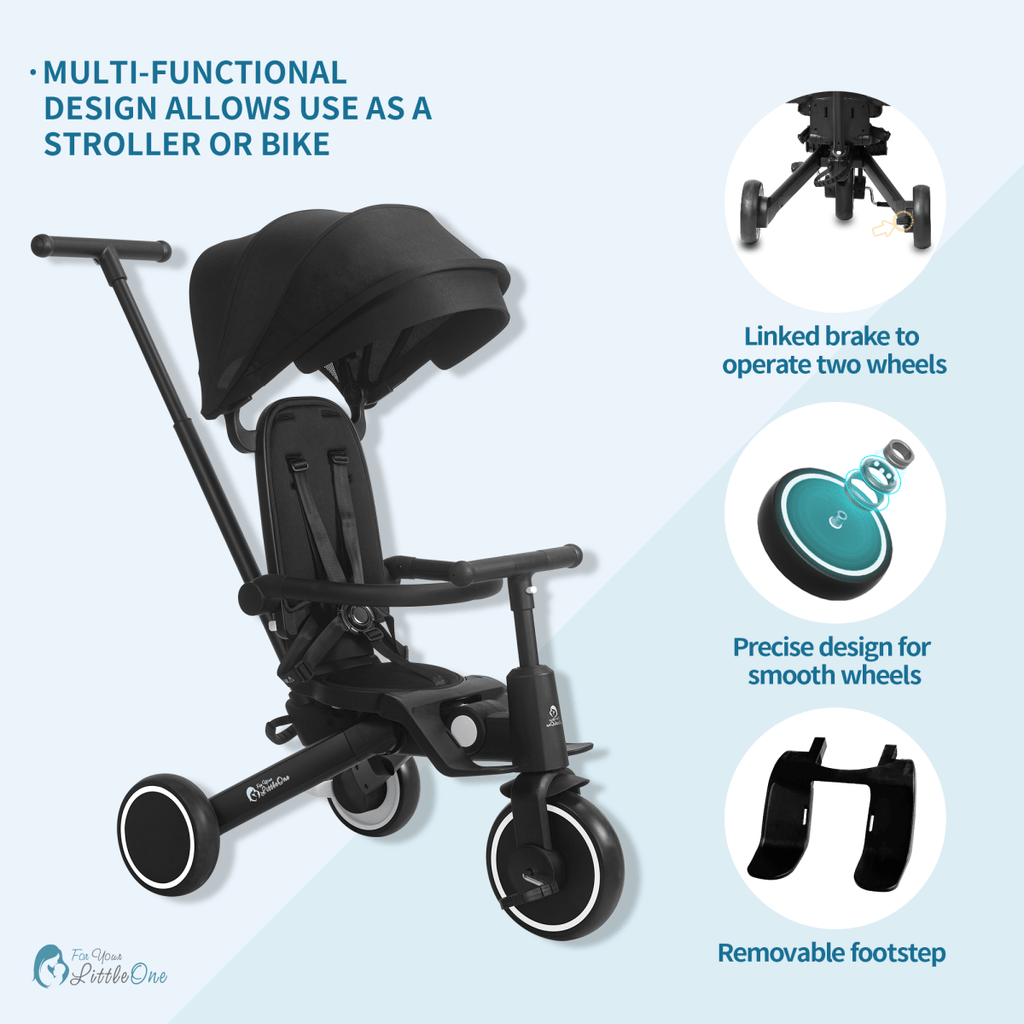 Foryourlittleone Xplor 6 in 1 Foldable Trike - Jet Black (10m-4y)-2