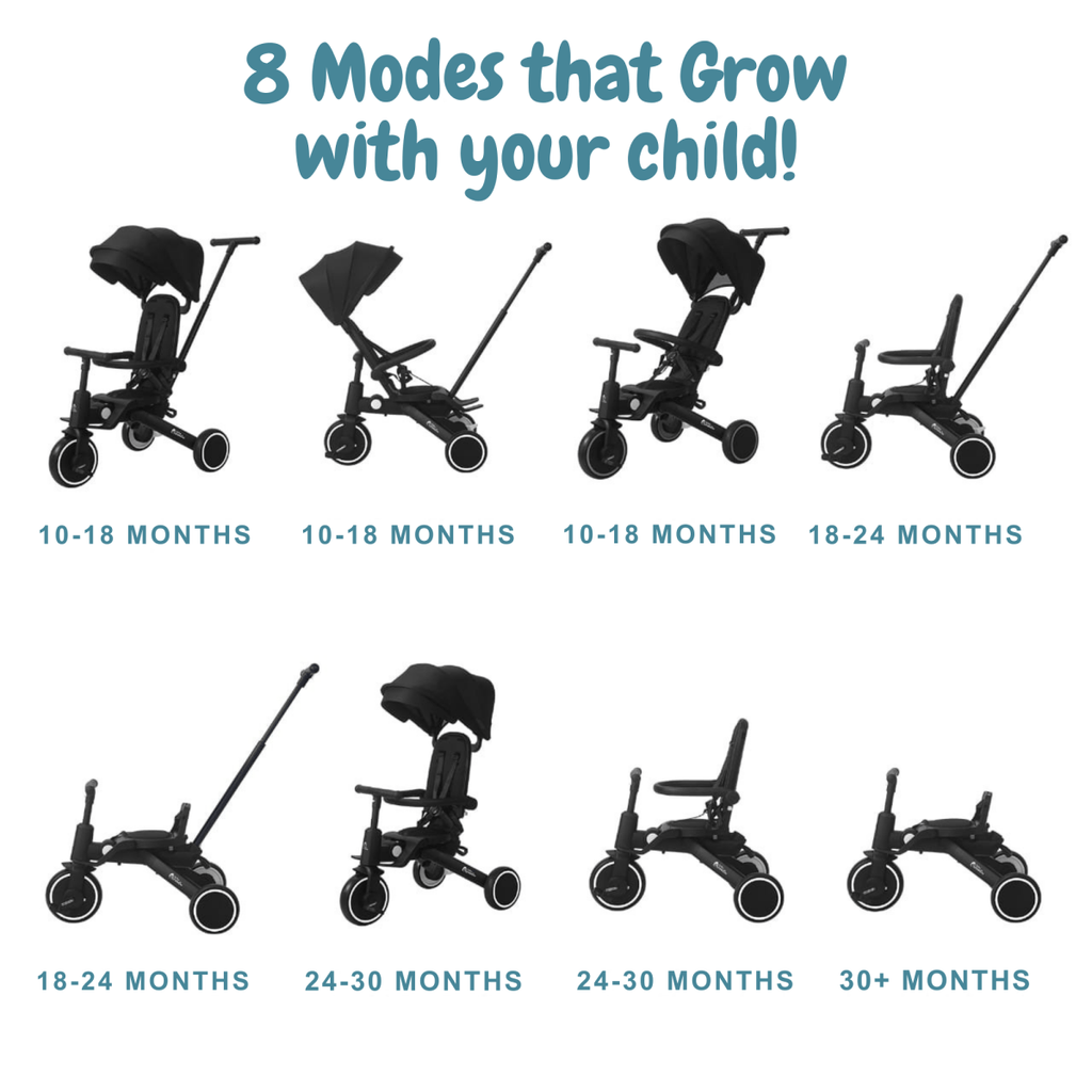 Foryourlittleone Xplor 6 in 1 Foldable Trike - Jet Black (10m-4y)-1