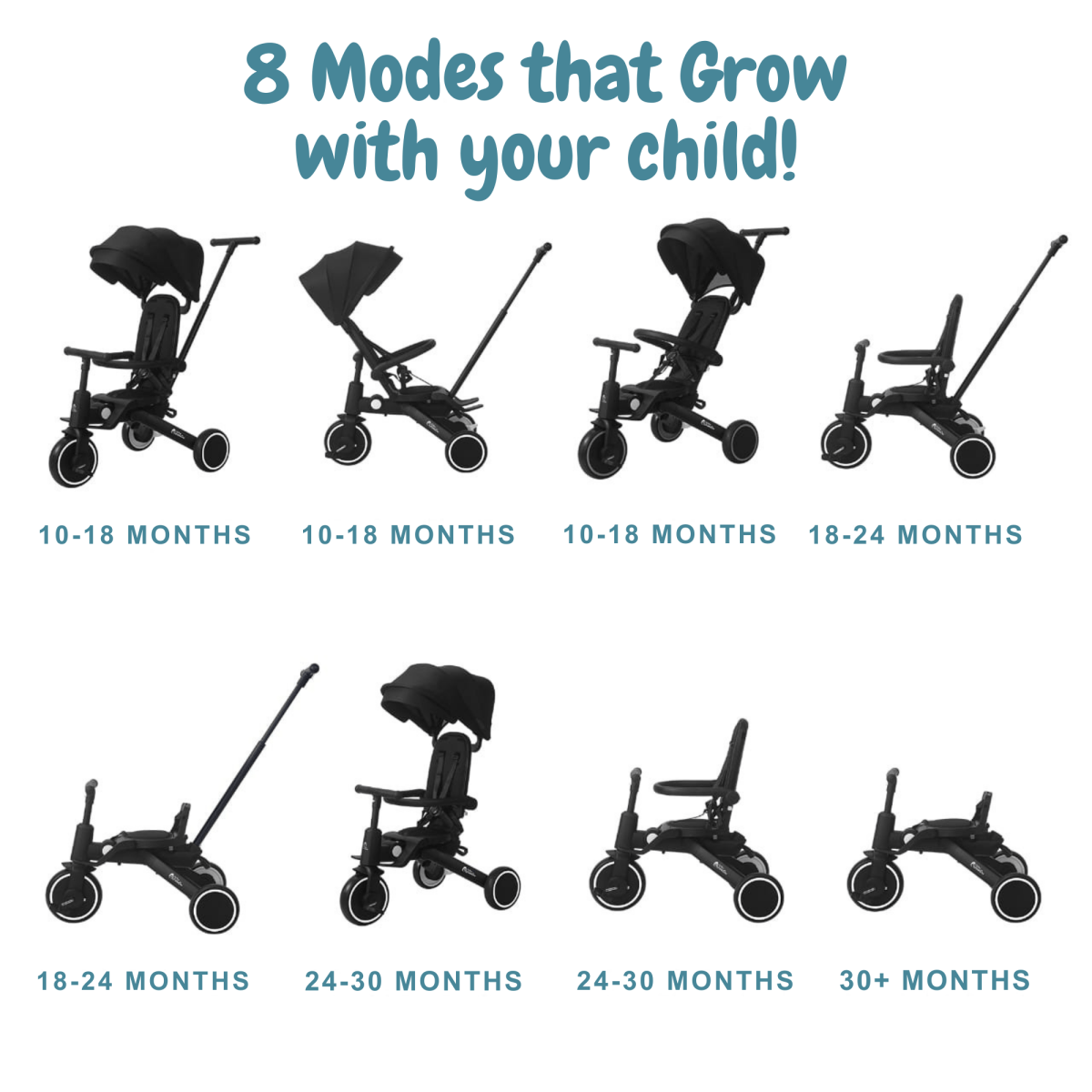 Foryourlittleone Xplor 6 in 1 Foldable Trike - Jet Black (10m-4y)-1