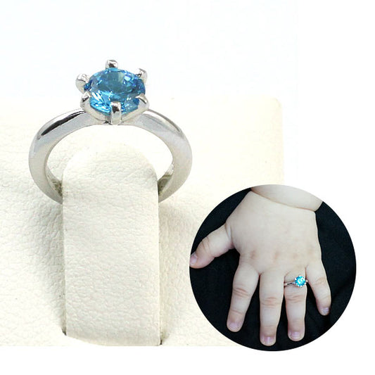 Newborn Baby 925 Sterling Silver Ring Blue Created Diamond Photo Prop XFR8207-0
