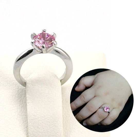 Newborn Baby 925 Sterling Silver Ring Pink Created Diamond Photo Prop XFR8208-0