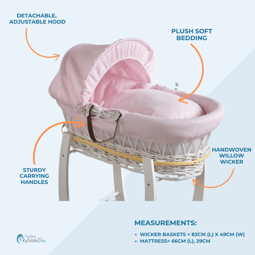 Blue Dimple White Wicker Baby Moses Basket With Stand-3